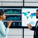 A diverse group of professional individuals, male and female, collaborating seamlessly in a modern, brightly lit office environment. They are fully clothed in modest business attire, gathered around a large transparent holographic display showing complex data visualizations and interactive AI models. One person is gesturing towards the screen, engaged in an earnest discussion. The scene emphasizes human-AI synergy, intellectual engagement, and upskilling. The atmosphere is professional, forward-thinking, and productive, highlighting ethical innovation. Safe for work, appropriate content, fully clothed, professional dress, perfect anatomy, correct proportions, natural pose, well-formed hands, proper finger count, natural body proportions, high-resolution, professional photography, digital art.