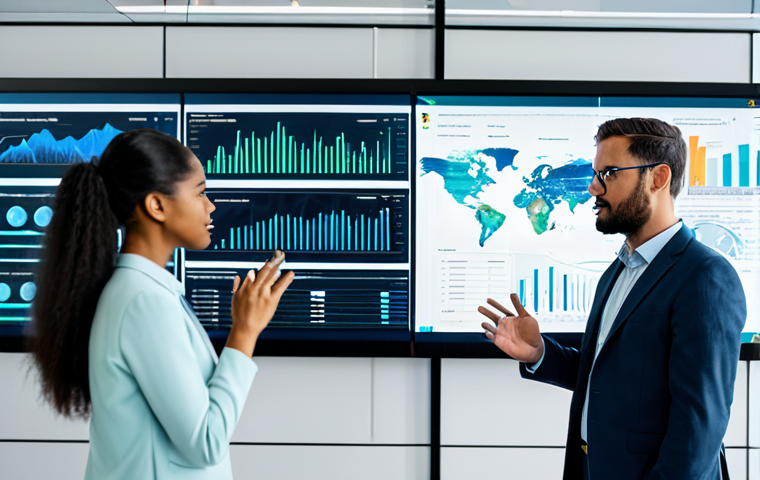 A diverse group of professional individuals, male and female, collaborating seamlessly in a modern, brightly lit office environment. They are fully clothed in modest business attire, gathered around a large transparent holographic display showing complex data visualizations and interactive AI models. One person is gesturing towards the screen, engaged in an earnest discussion. The scene emphasizes human-AI synergy, intellectual engagement, and upskilling. The atmosphere is professional, forward-thinking, and productive, highlighting ethical innovation. Safe for work, appropriate content, fully clothed, professional dress, perfect anatomy, correct proportions, natural pose, well-formed hands, proper finger count, natural body proportions, high-resolution, professional photography, digital art.